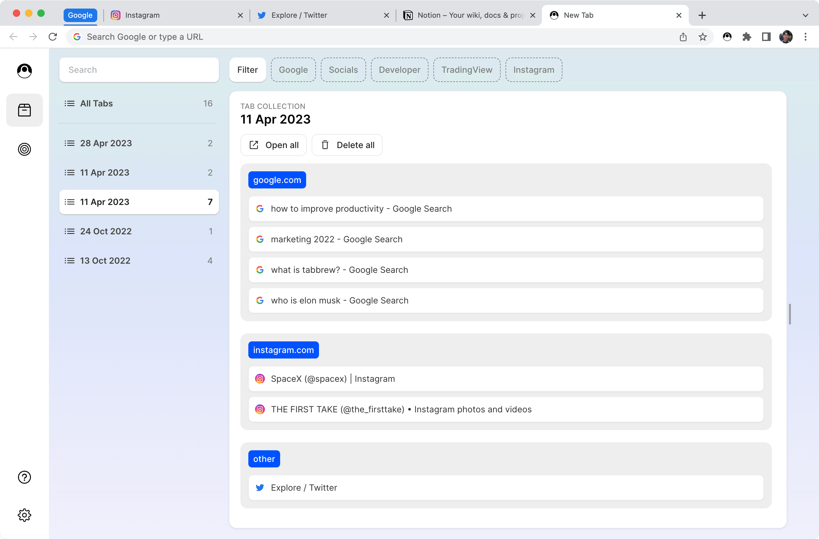 TabBrew tab collections grouping related tabs